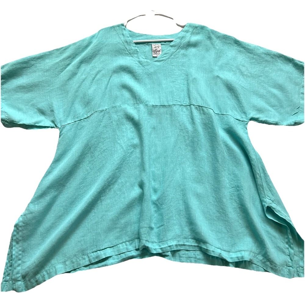 Match Point USA Linen Tunic Top Sz L Beach Asymmetric Hem Lagenlook Pullover